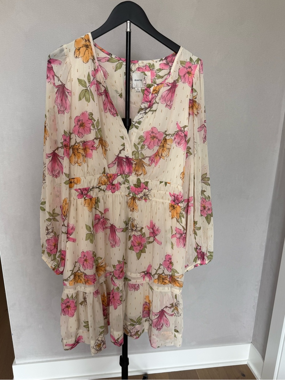 Anthropologie - Maeve Floral Dress in Cream and Pink
